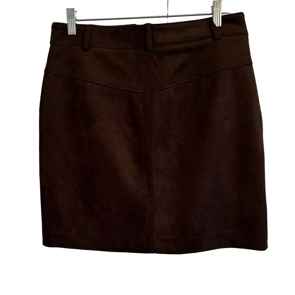 APT 9 Brown Faux Suede Mini Skirt Front Zipper Slash Pockets SZ S Preppy Academi - Picture 2 of 14